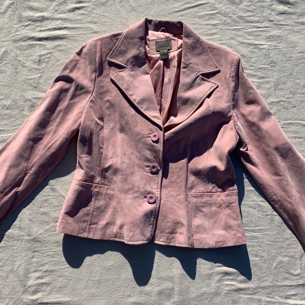 vintage baby pink leather suede blazer